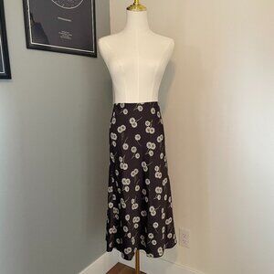 LOFT Black Floral Midi Skirt